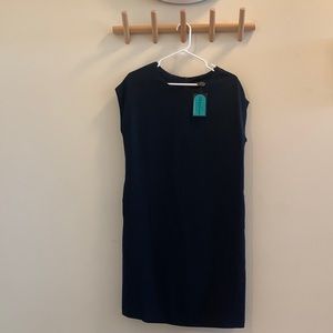 Navy blue shift dress.
